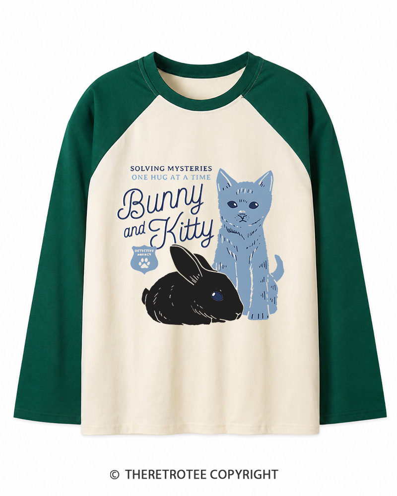 TheRetroTee Bunny and Kitty Long Sleeve Raglan T-Shirt