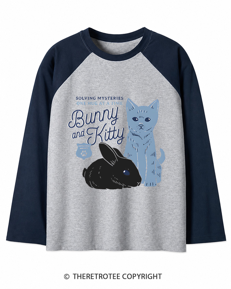 TheRetroTee Bunny and Kitty Long Sleeve Raglan T-Shirt