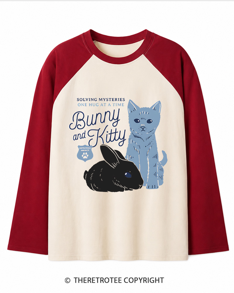 TheRetroTee Bunny and Kitty Long Sleeve Raglan T-Shirt