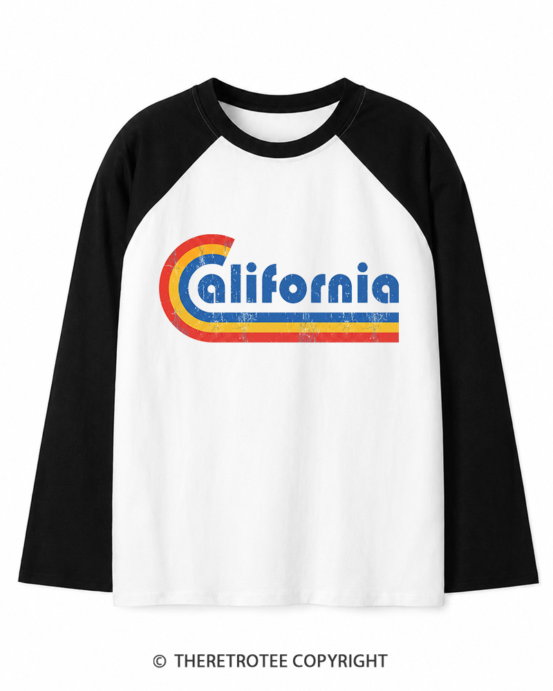 TheRetroTee Happy California Holiday Vintage Graphic Long Sleeve Raglan T-Shirt