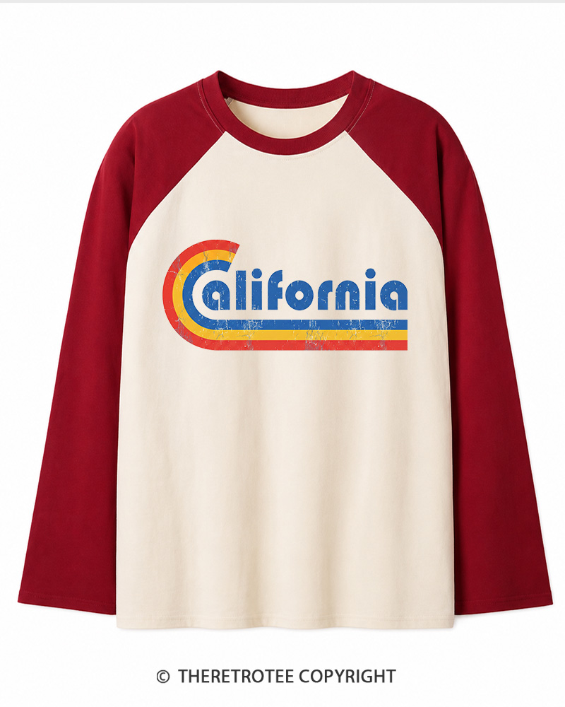 TheRetroTee Happy California Holiday Vintage Graphic Long Sleeve Raglan T-Shirt