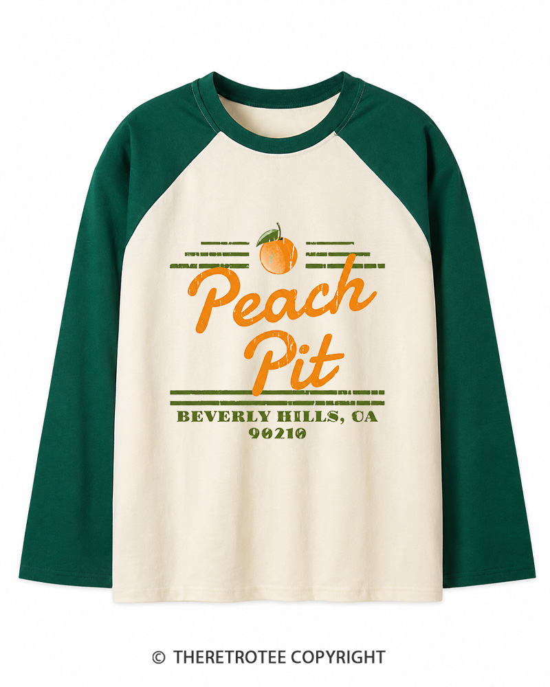 TheRetroTee Peach Pit Vintage Graphic Long Sleeve Raglan T-Shirt
