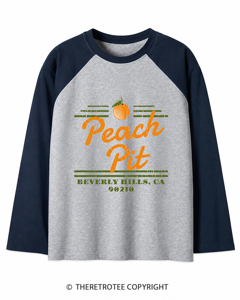 TheRetroTee Peach Pit Vintage Graphic Long Sleeve Raglan T-Shirt