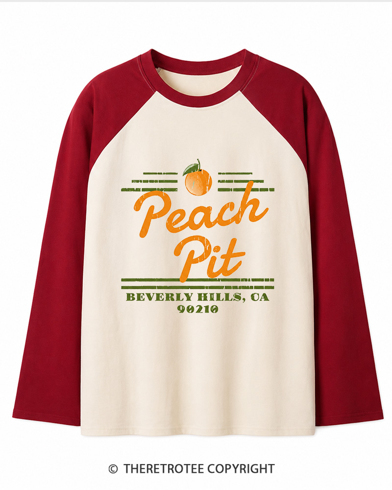 TheRetroTee Peach Pit Vintage Graphic Long Sleeve Raglan T-Shirt