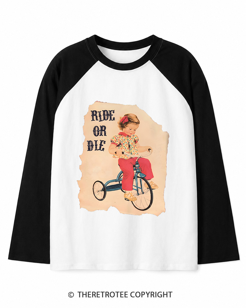 TheRetroTee Ride or Died Vintage Graphic Long Sleeve Raglan T-Shirt