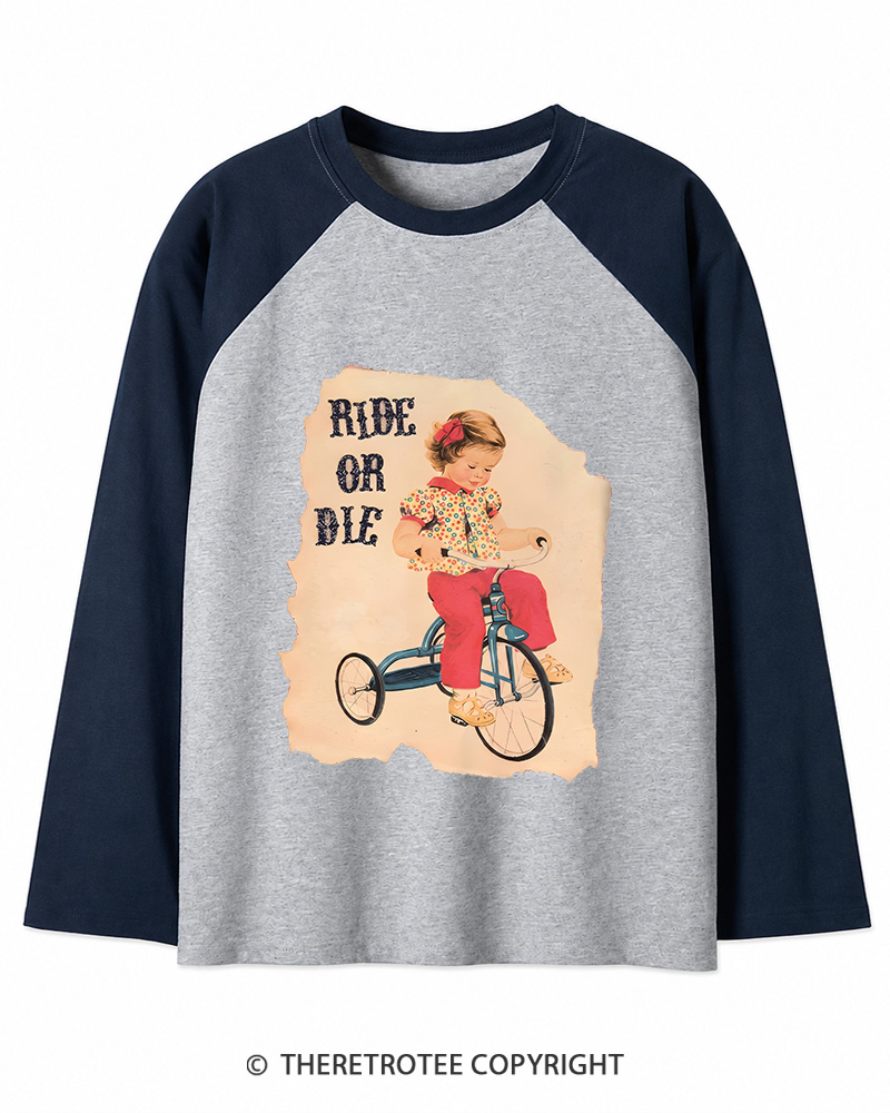 TheRetroTee Ride or Died Vintage Graphic Long Sleeve Raglan T-Shirt