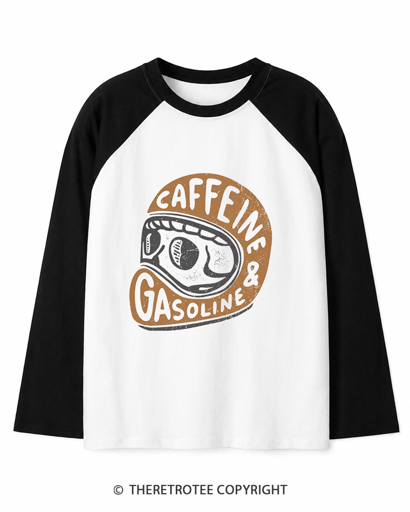 TheRetroTee Caffeine & Gasoline 1980s Long Sleeve Raglan T-Shirt