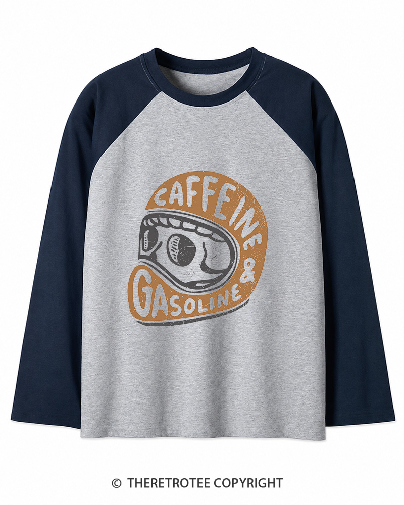 TheRetroTee Caffeine & Gasoline 1980s Long Sleeve Raglan T-Shirt