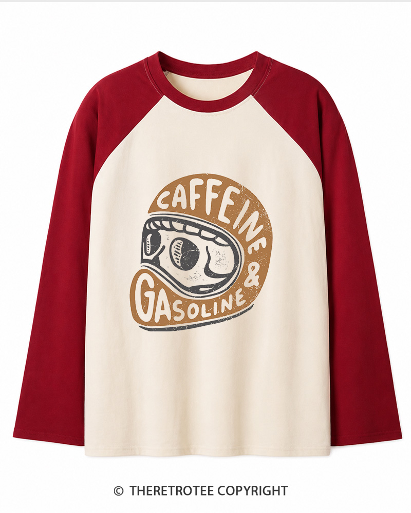 TheRetroTee Caffeine & Gasoline 1980s Long Sleeve Raglan T-Shirt