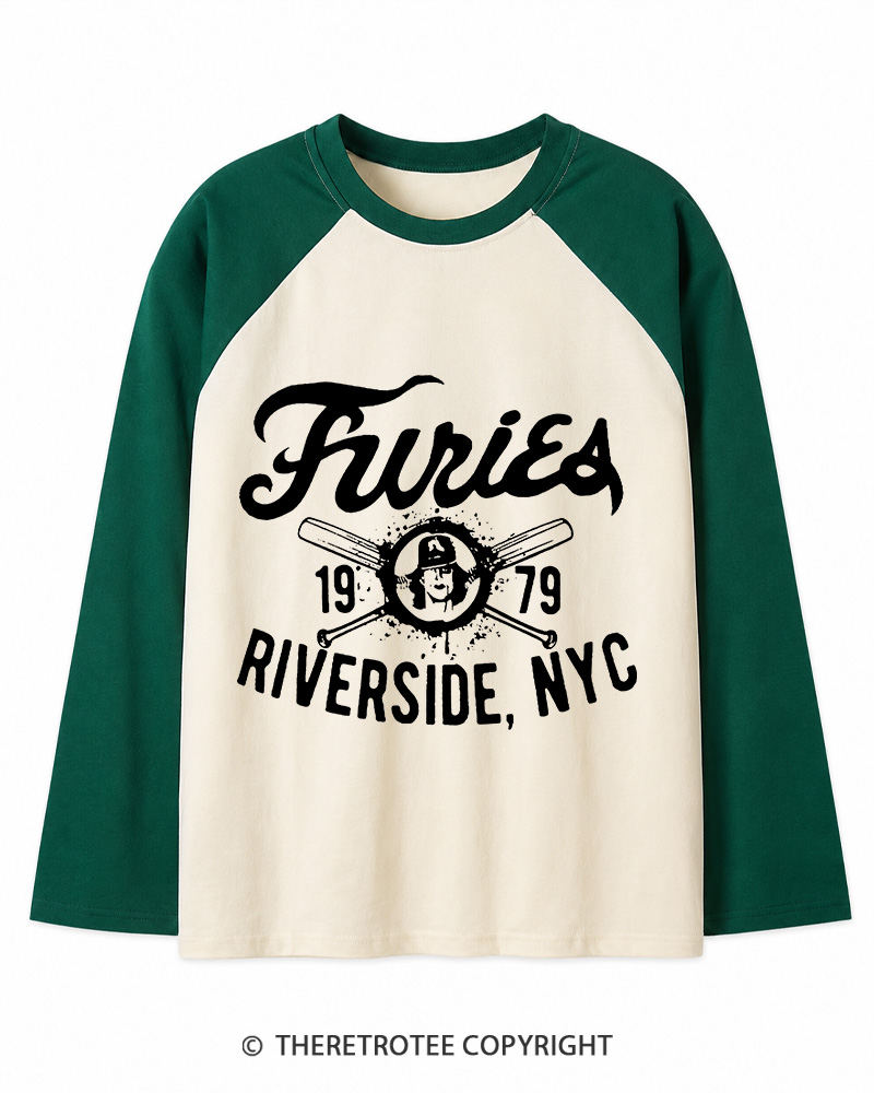 TheRetroTee Furies Riverside cult movie 1970s Long Sleeve Raglan T-Shirt