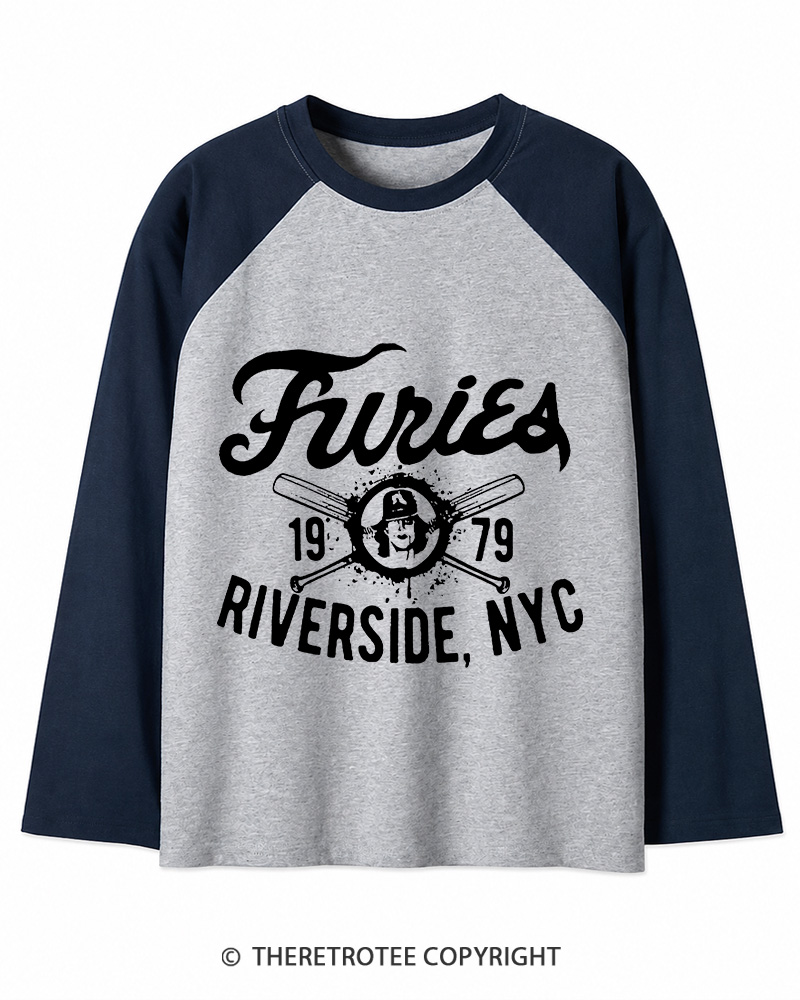 TheRetroTee Furies Riverside cult movie 1970s Long Sleeve Raglan T-Shirt