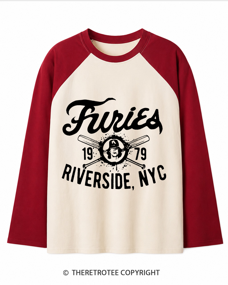 TheRetroTee Furies Riverside cult movie 1970s Long Sleeve Raglan T-Shirt