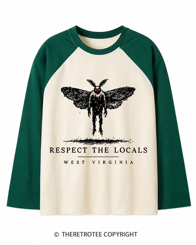 TheRetroTee West Virginia Mothman Cryptid Long Sleeve Raglan T-Shirt