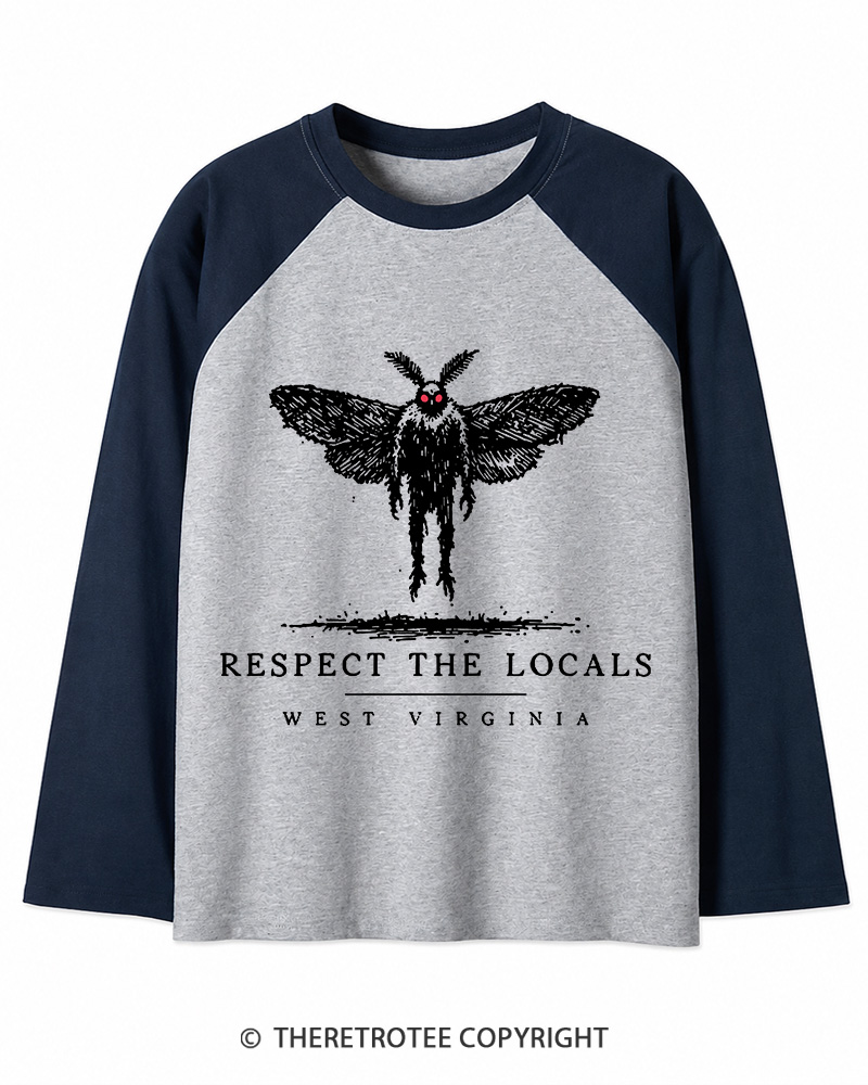 TheRetroTee West Virginia Mothman Cryptid Long Sleeve Raglan T-Shirt