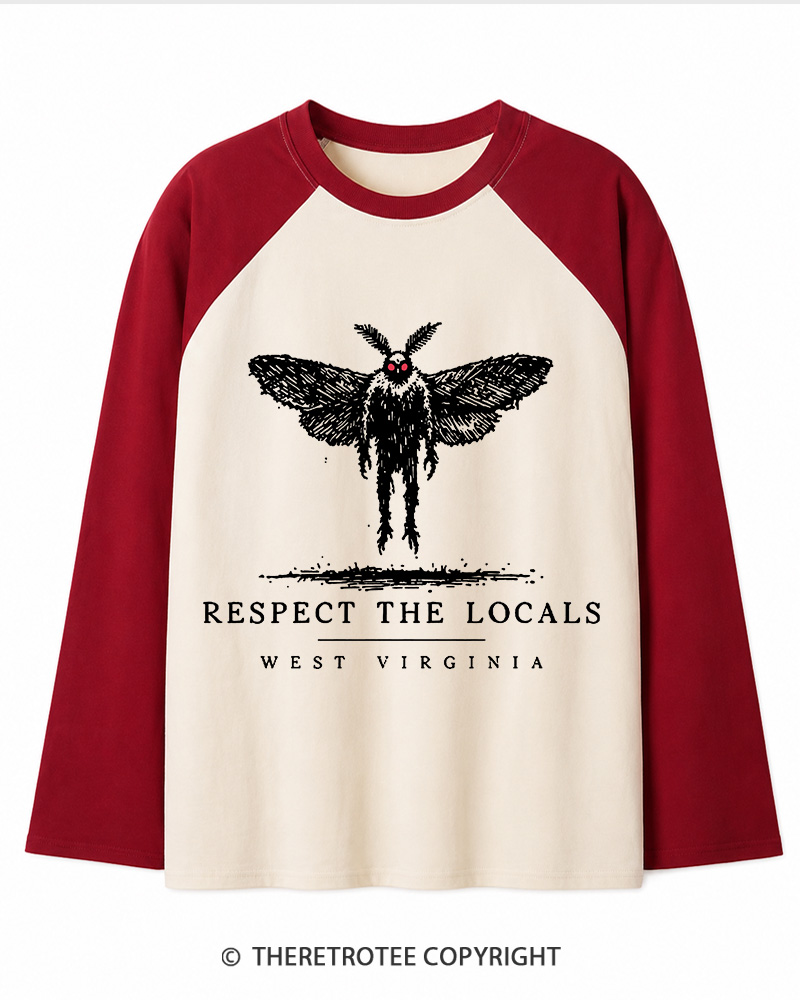 TheRetroTee West Virginia Mothman Cryptid Long Sleeve Raglan T-Shirt