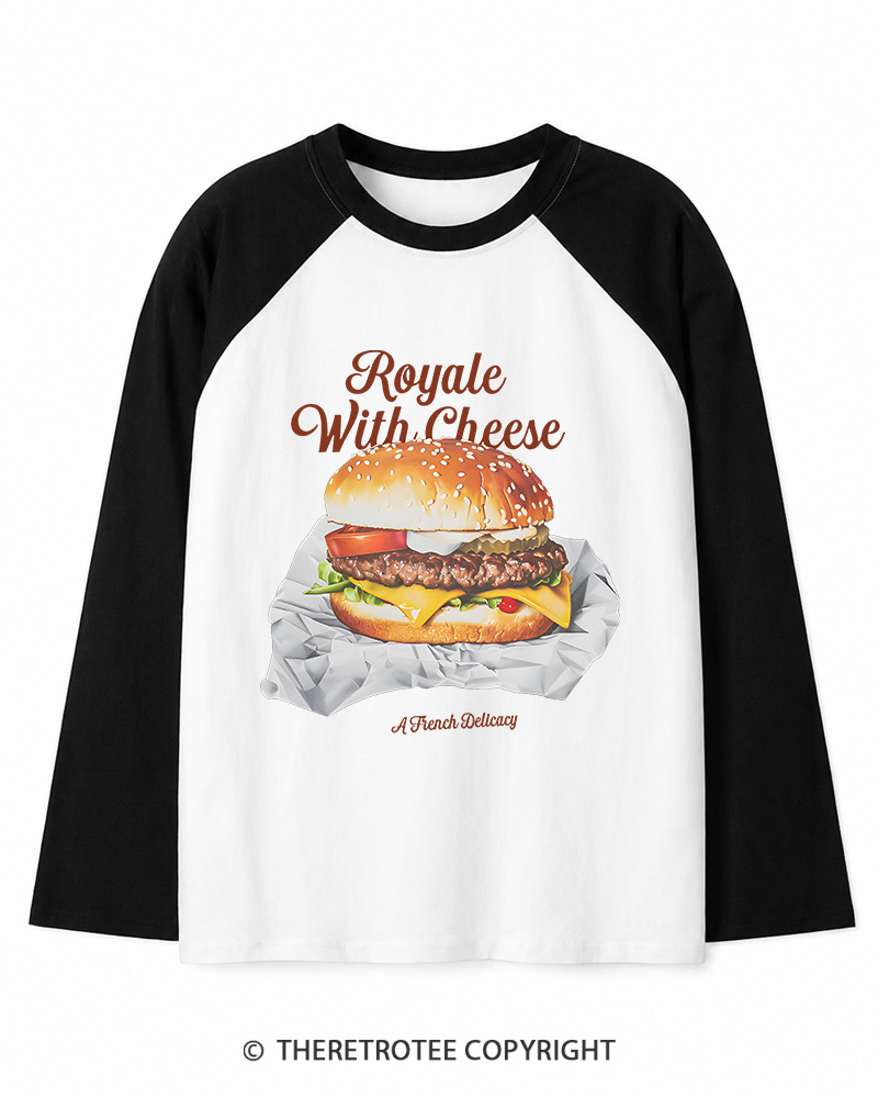 TheRetroTee Royale with Cheese 1990s Long Sleeve Raglan T-Shirt
