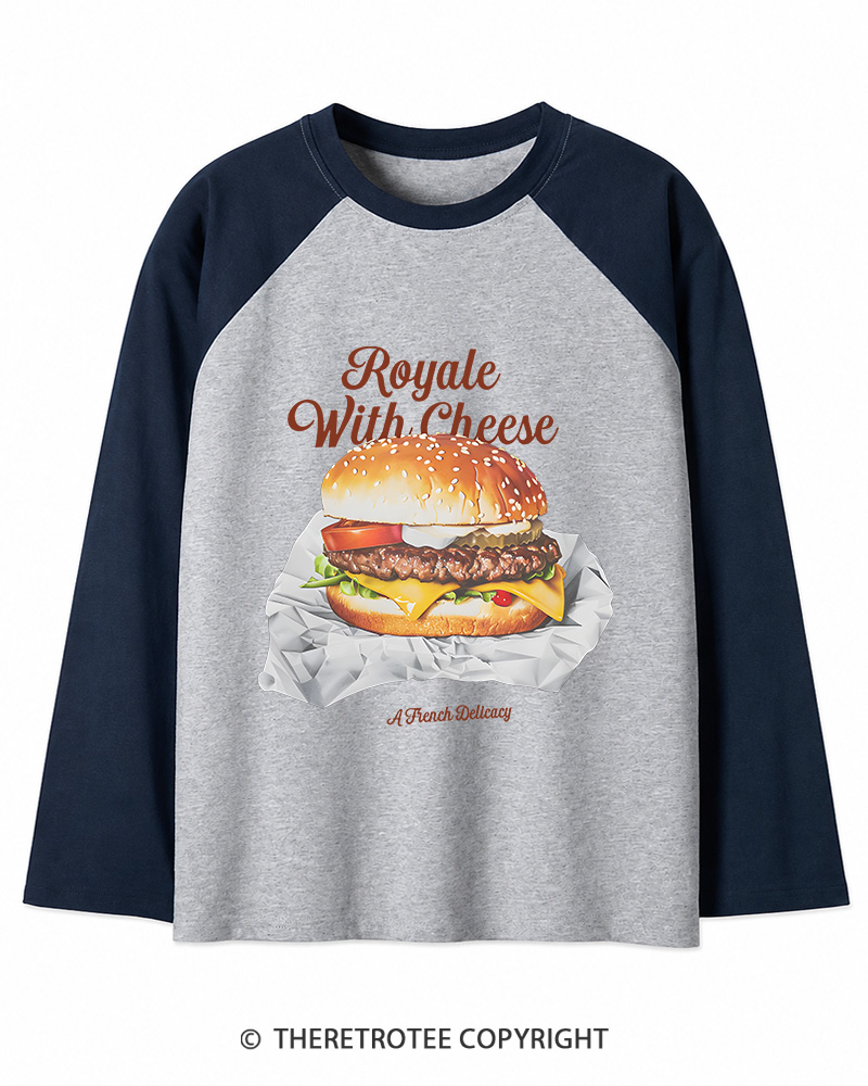 TheRetroTee Royale with Cheese 1990s Long Sleeve Raglan T-Shirt