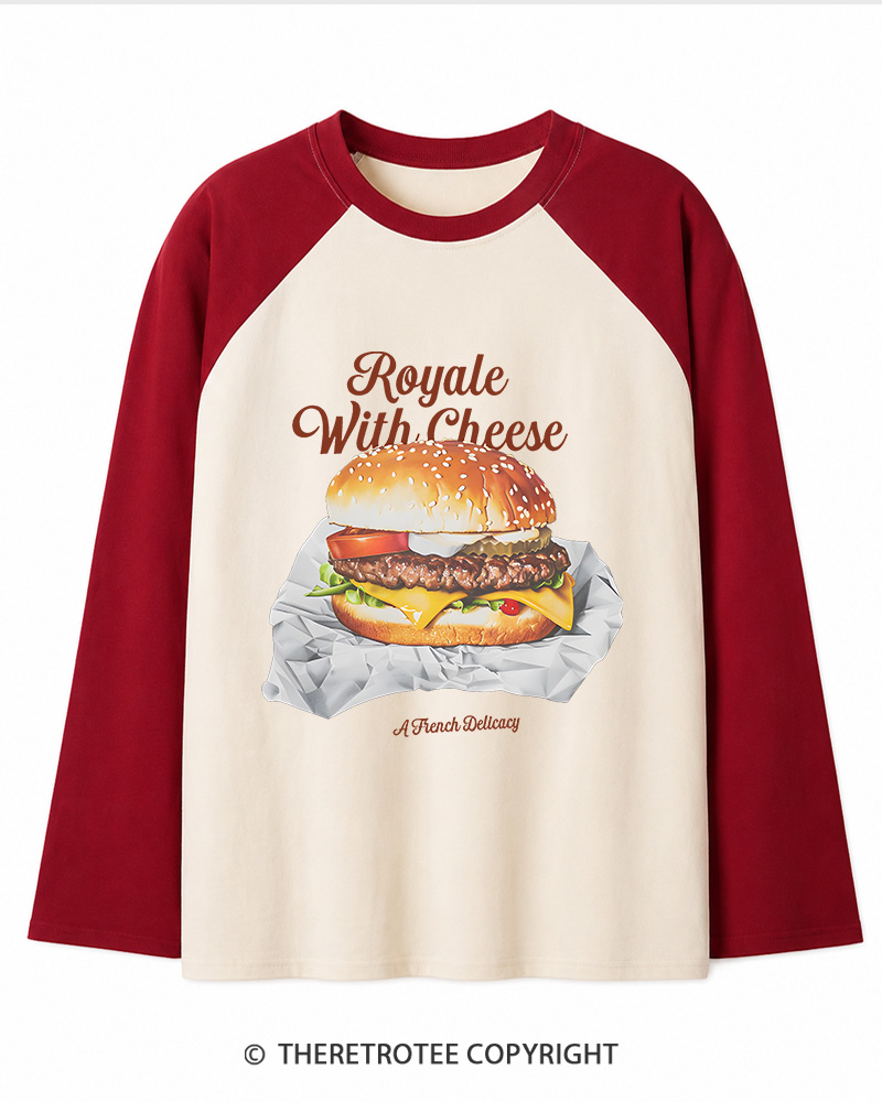 TheRetroTee Royale with Cheese 1990s Long Sleeve Raglan T-Shirt