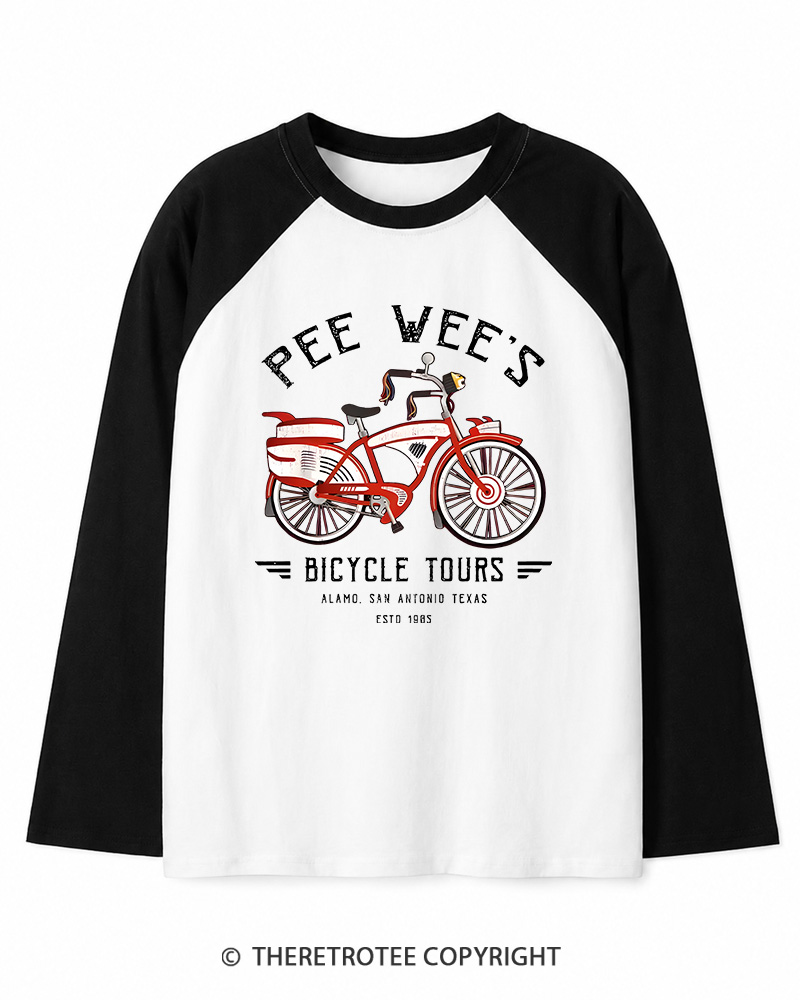 TheRetroTee Bicycle Tours Big Adventure 1980s Long Sleeve Raglan T-Shirt