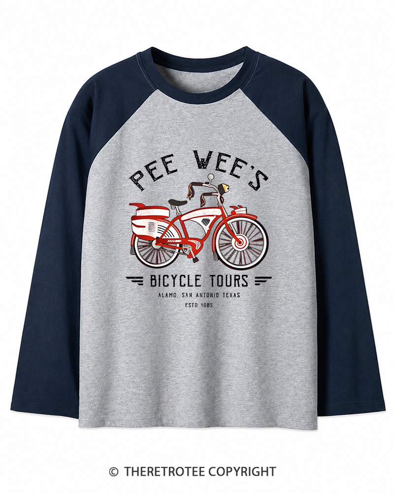 TheRetroTee Bicycle Tours Big Adventure 1980s Long Sleeve Raglan T-Shirt