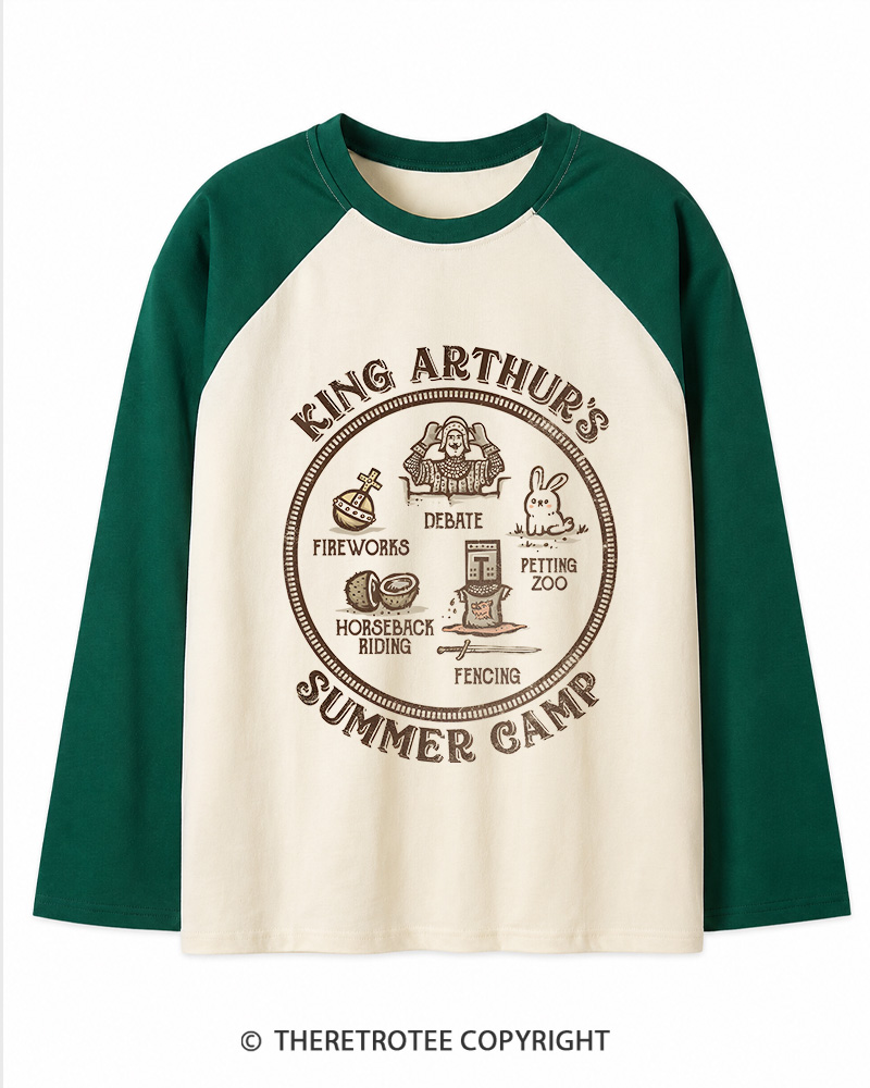 TheRetroTee King Arthur's Summer Camp 1970s Long Sleeve Raglan T-Shirt