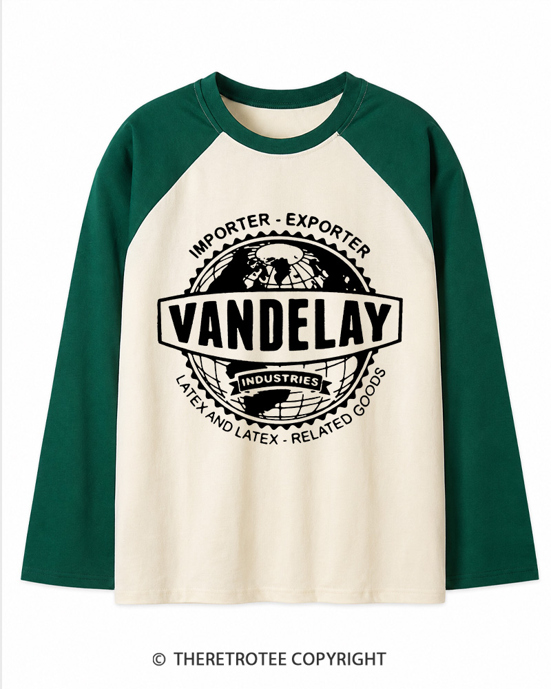 TheRetroTee Vandelay Industries 1990s Long Sleeve Raglan T-Shirt