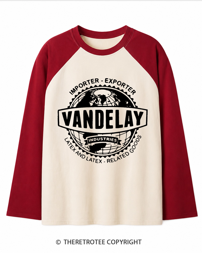 TheRetroTee Vandelay Industries 1990s Long Sleeve Raglan T-Shirt