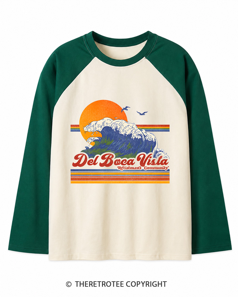 TheRetroTee Del Boca Vista 1990s Long Sleeve Raglan T-Shirt
