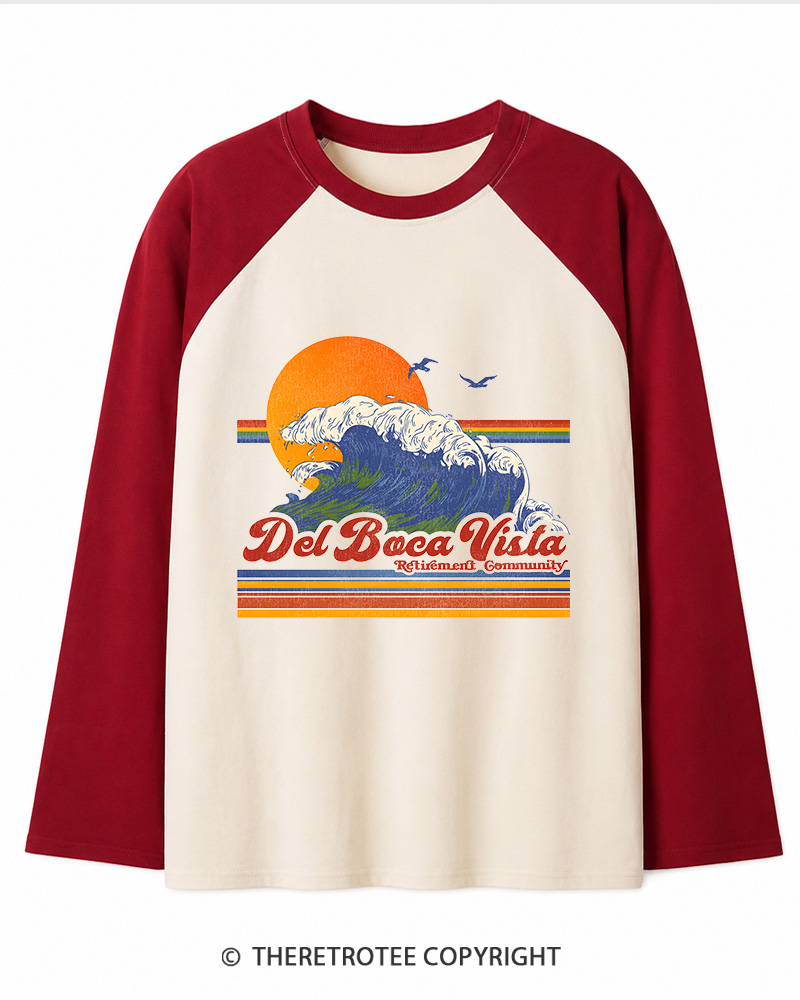 TheRetroTee Del Boca Vista 1990s Long Sleeve Raglan T-Shirt
