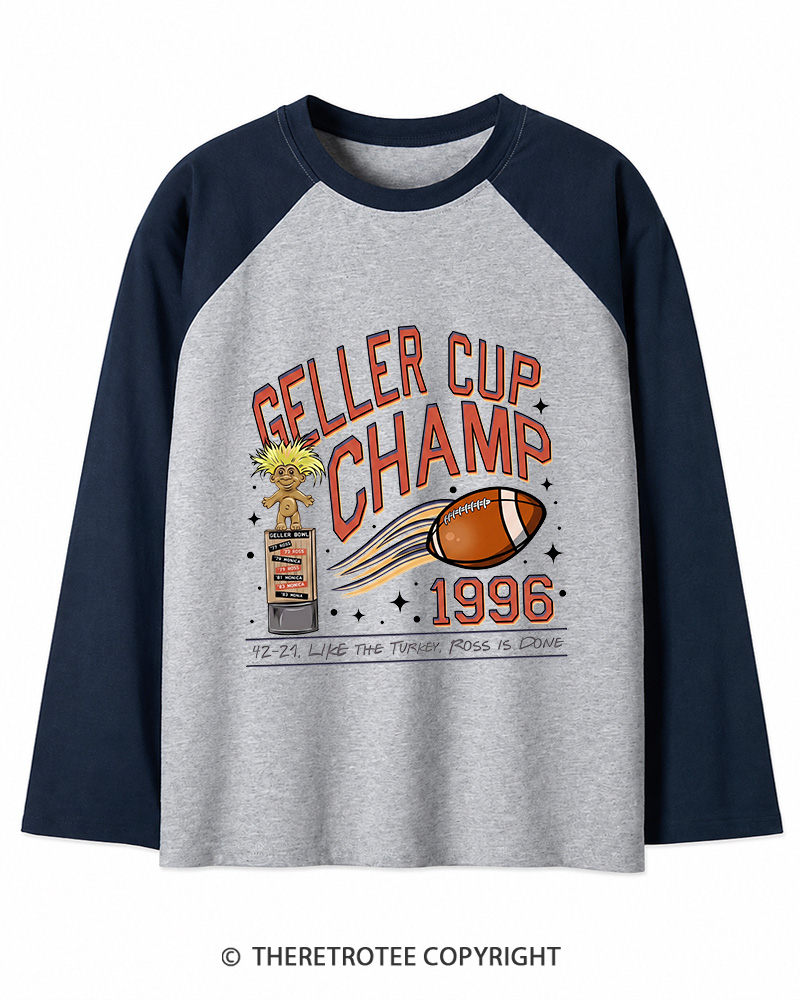 TheRetroTee Geller Bowl 1990s Long Sleeve Raglan T-Shirt