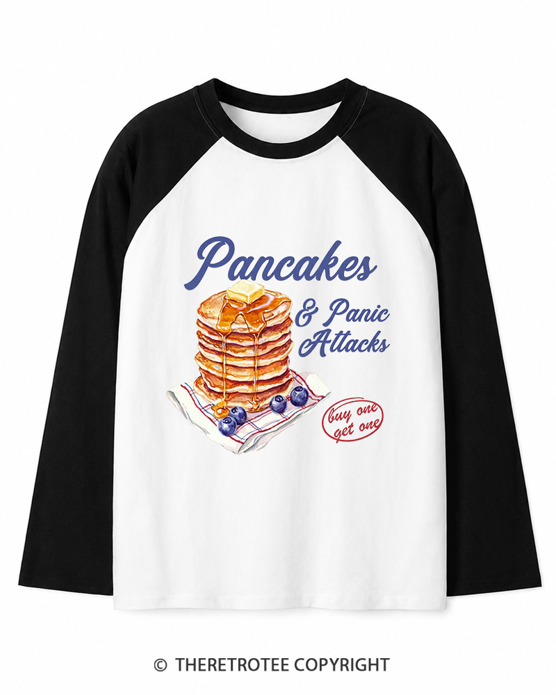 TheRetroTee Pancakes & Panic Attacks 1960s Long Sleeve Raglan T-Shirt