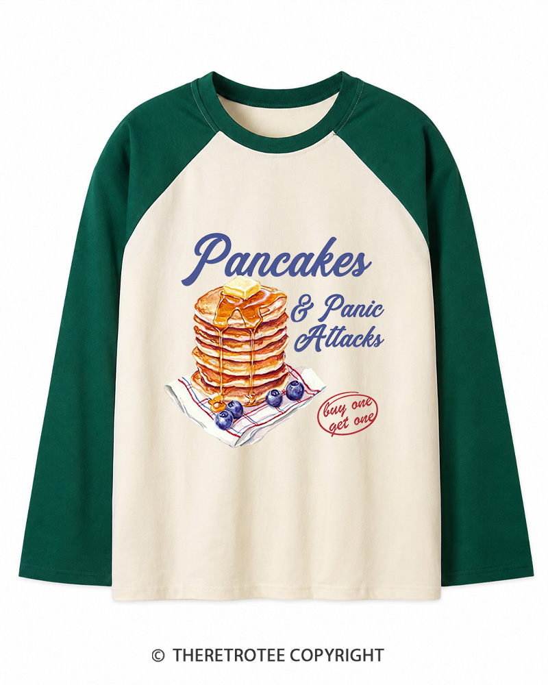 TheRetroTee Pancakes & Panic Attacks 1960s Long Sleeve Raglan T-Shirt