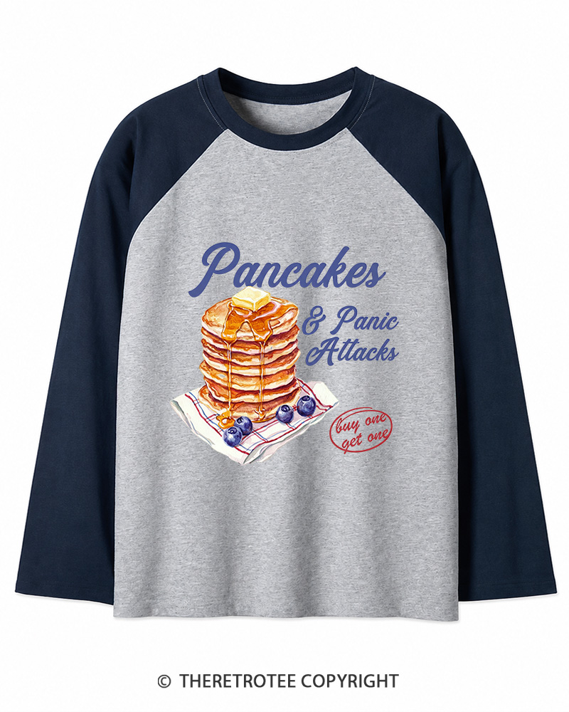 TheRetroTee Pancakes & Panic Attacks 1960s Long Sleeve Raglan T-Shirt