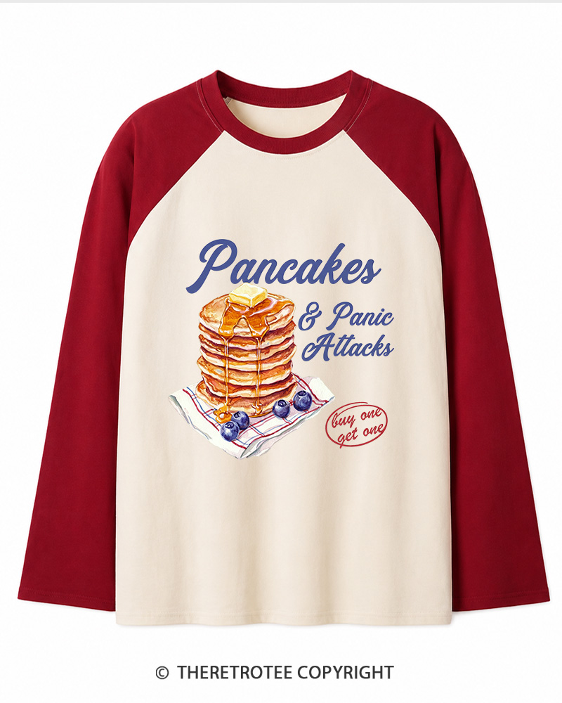 TheRetroTee Pancakes & Panic Attacks 1960s Long Sleeve Raglan T-Shirt