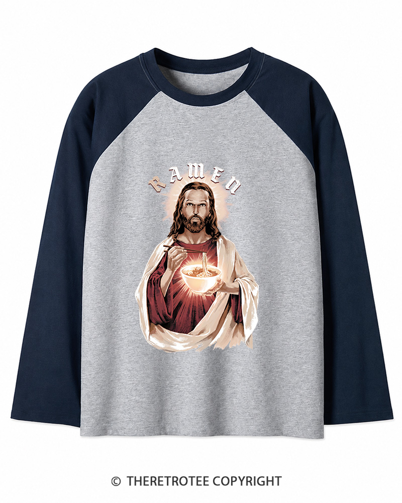 TheRetroTee R-Amen Vintage Graphic Long Sleeve Raglan T-Shirt