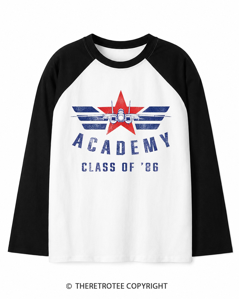 TheRetroTee Academy '86 1980s Long Sleeve Raglan T-Shirt