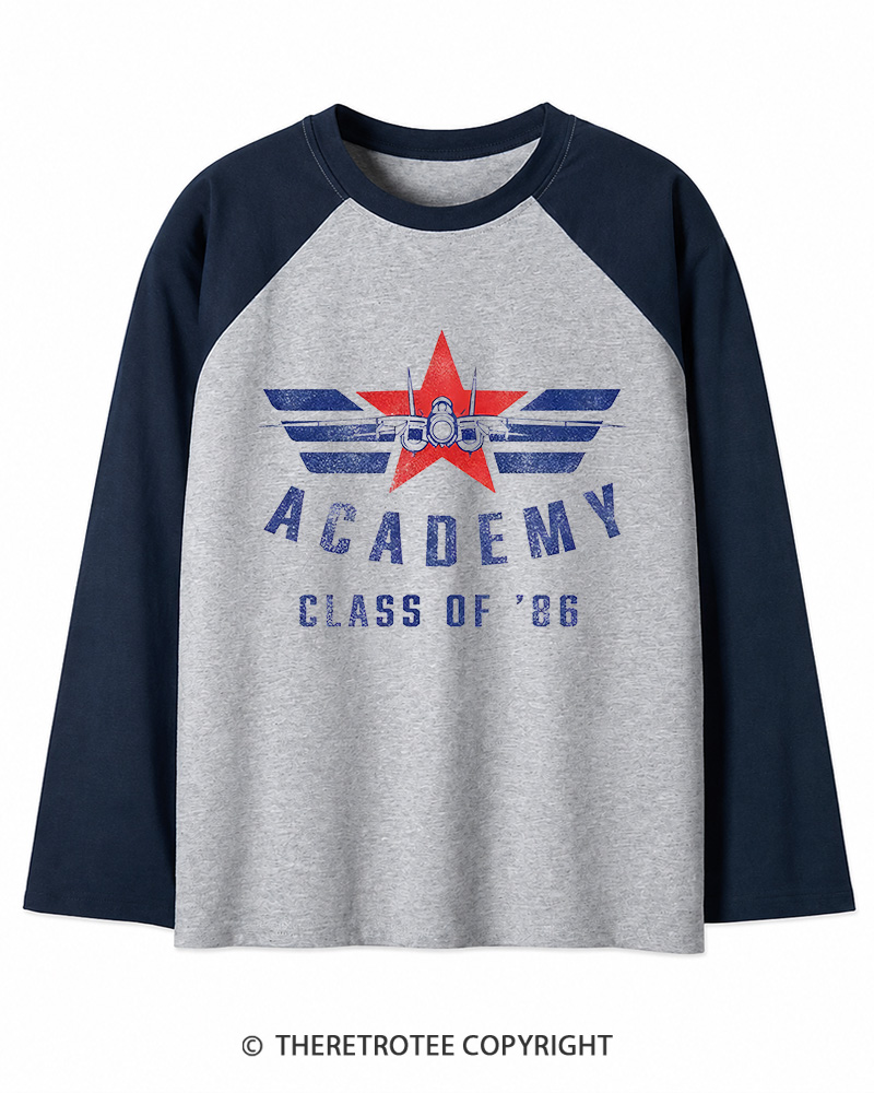 TheRetroTee Academy '86 1980s Long Sleeve Raglan T-Shirt