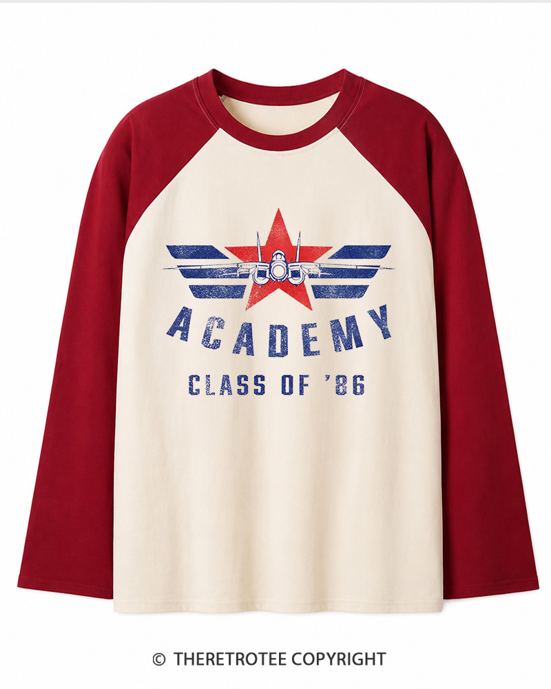 TheRetroTee Academy '86 1980s Long Sleeve Raglan T-Shirt