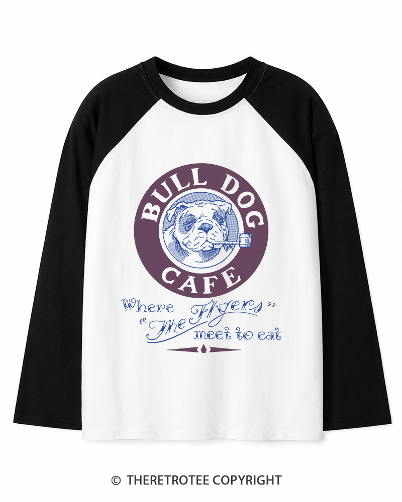 TheRetroTee Bulldog Cafe 1980s Long Sleeve Raglan T-Shirt