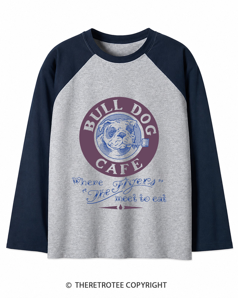 TheRetroTee Bulldog Cafe 1980s Long Sleeve Raglan T-Shirt