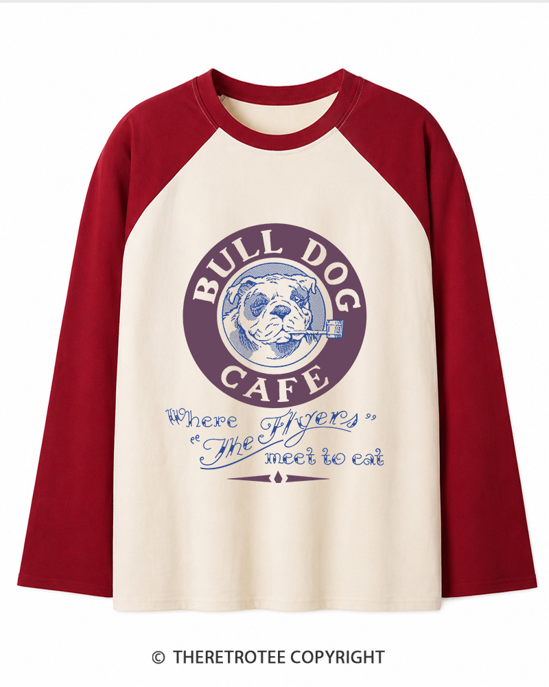 TheRetroTee Bulldog Cafe 1980s Long Sleeve Raglan T-Shirt