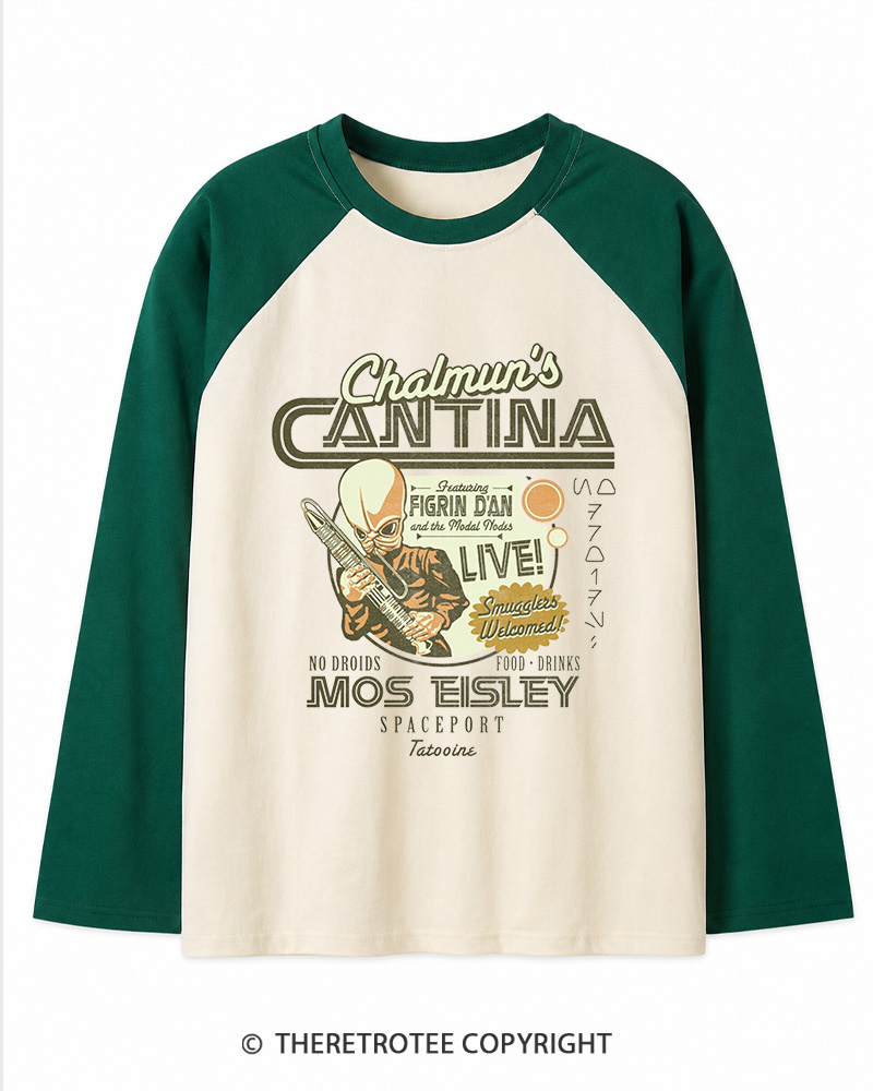 TheRetroTee Chalmun's Cantina 1980s Long Sleeve Raglan T-Shirt