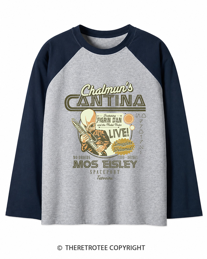 TheRetroTee Chalmun's Cantina 1980s Long Sleeve Raglan T-Shirt