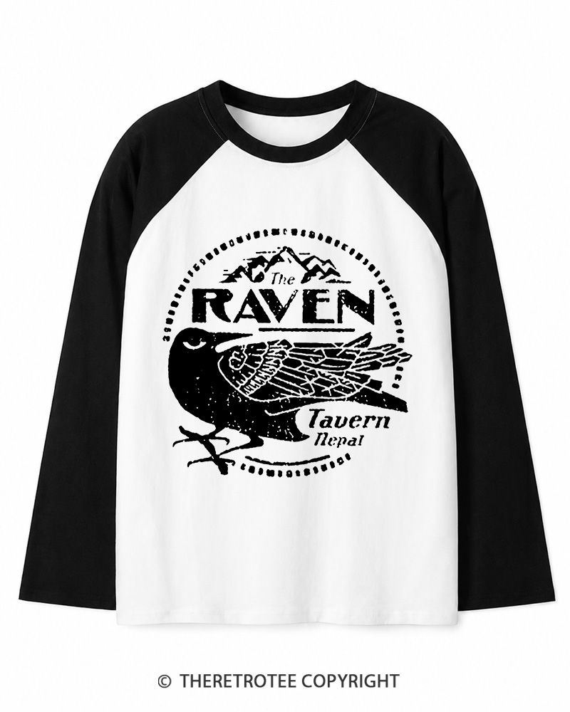 TheRetroTee Raven Tavern 1980s Long Sleeve Raglan T-Shirt