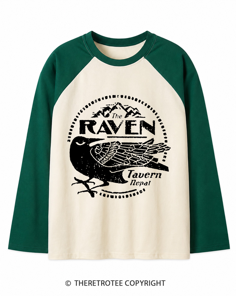 TheRetroTee Raven Tavern 1980s Long Sleeve Raglan T-Shirt
