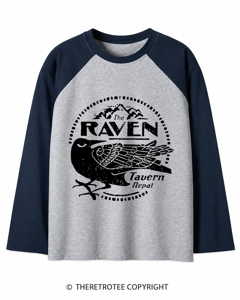 TheRetroTee Raven Tavern 1980s Long Sleeve Raglan T-Shirt