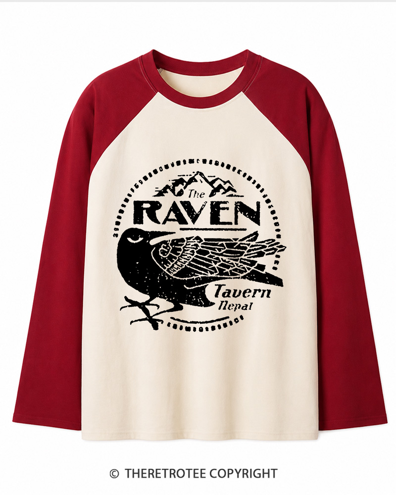 TheRetroTee Raven Tavern 1980s Long Sleeve Raglan T-Shirt