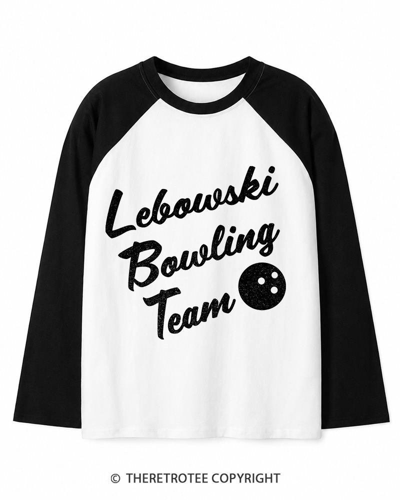 TheRetroTee Lebowski Bowling Team 1990s Long Sleeve Raglan T-Shirt