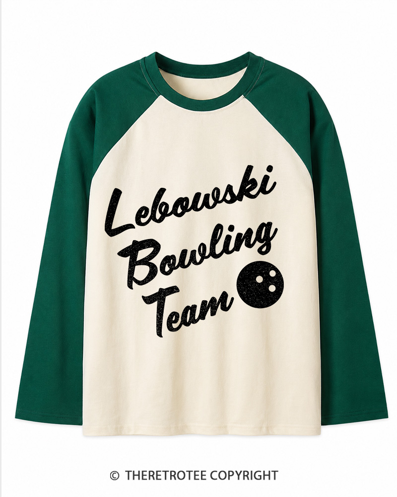 TheRetroTee Lebowski Bowling Team 1990s Long Sleeve Raglan T-Shirt