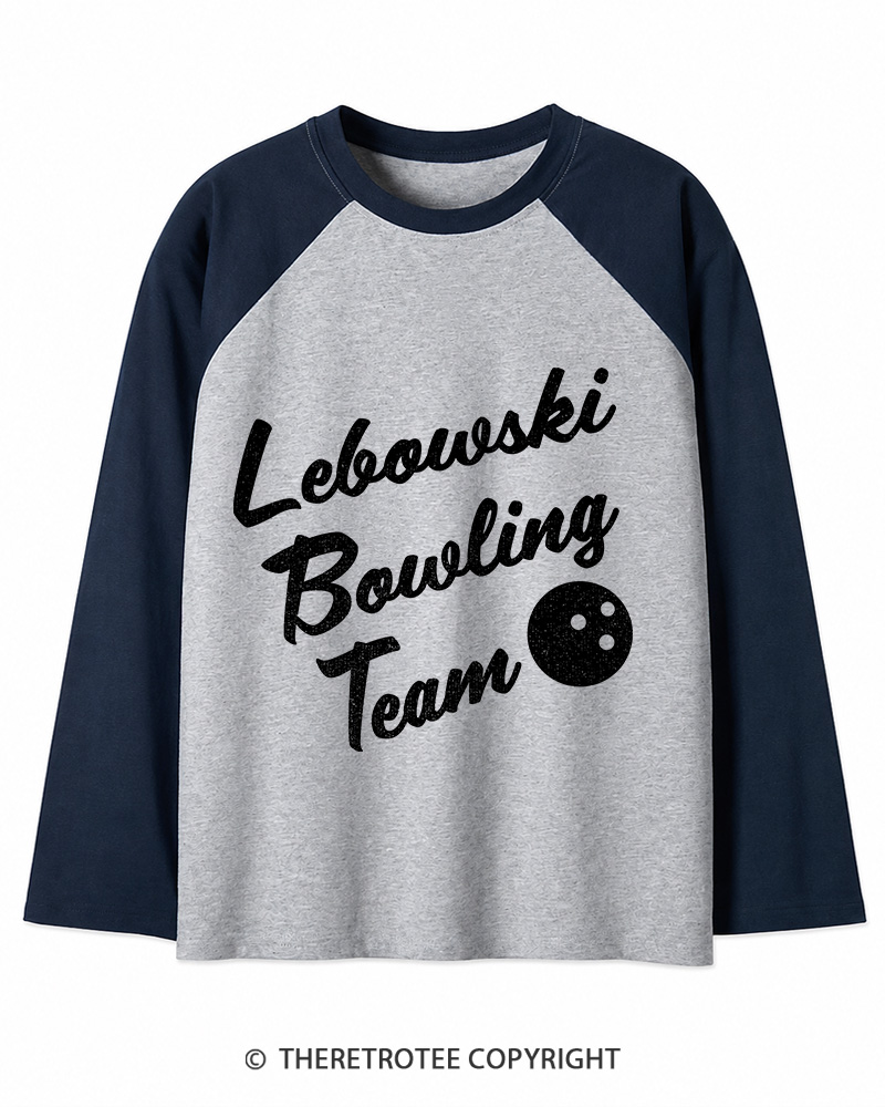 TheRetroTee Lebowski Bowling Team 1990s Long Sleeve Raglan T-Shirt